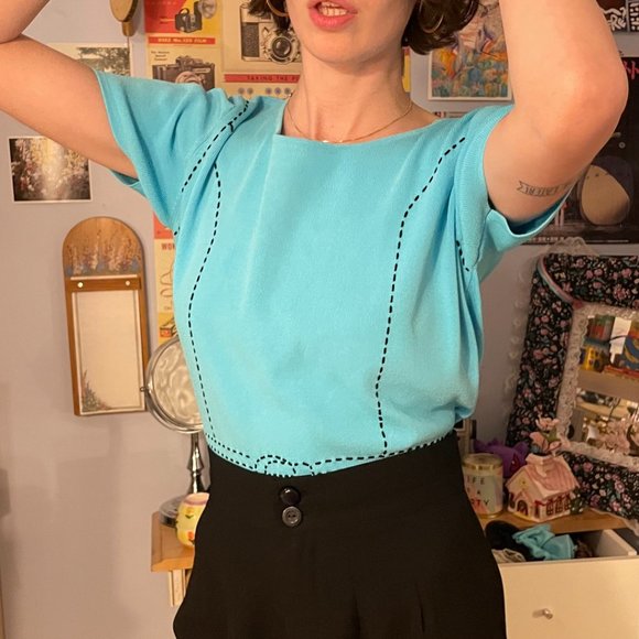 80s Carducci neon blue belt buckle shirt - Picture 1 of 13